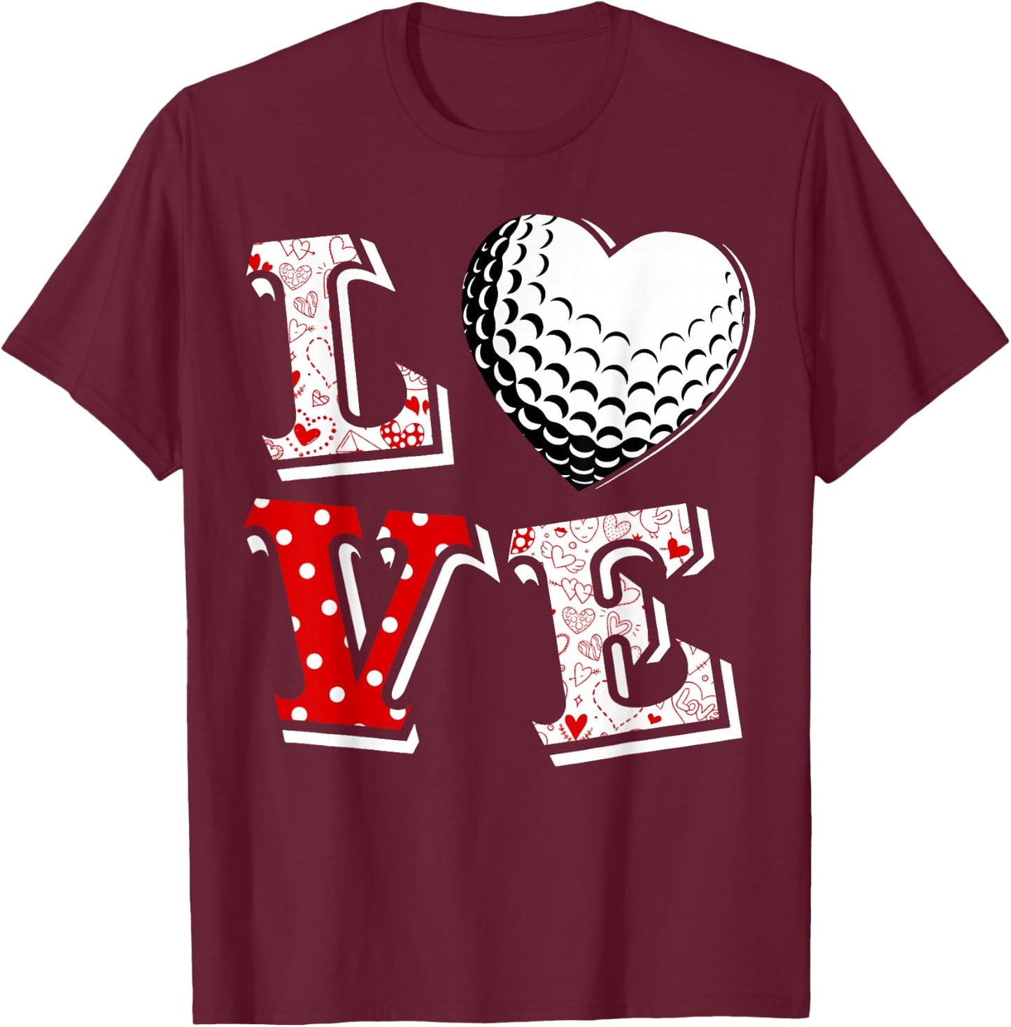 Valentine LOVE Golf Heart Valentine day Women Men gift T-Shirt - T-Shirt | Maroon