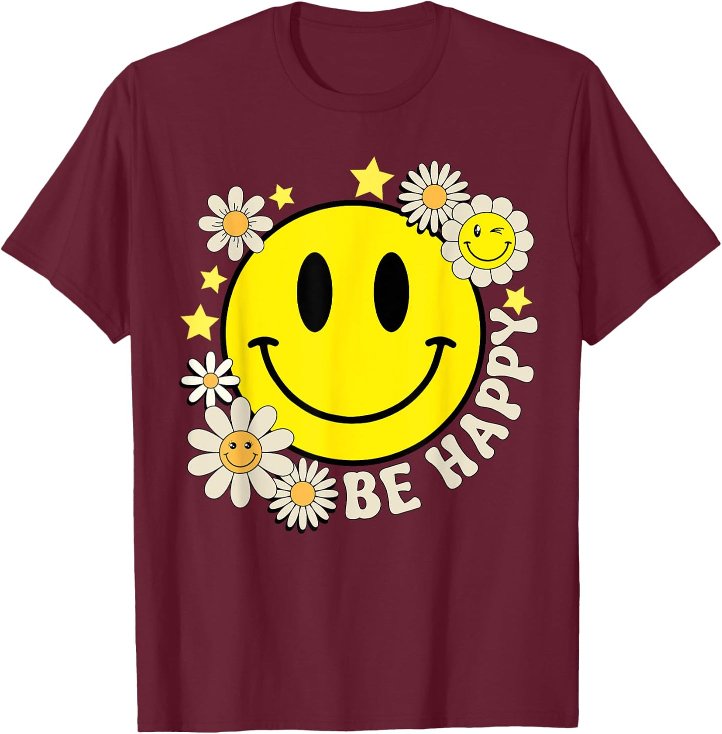 Cute Smile Face Flower Happy Face Flowers Heart Kids Girls T-Shirt - T-Shirt | Maroon