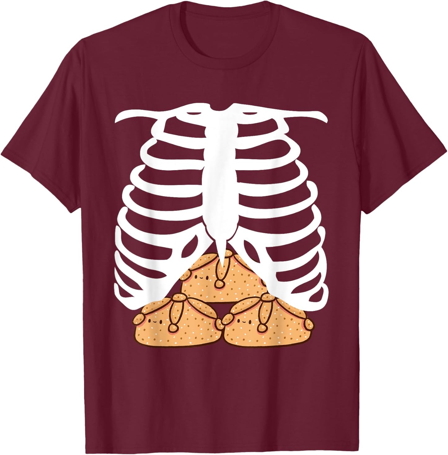 Skeleton Rib cage with Mexican Pan de Muerto - Food Costume T-Shirt - T-Shirt | Maroon