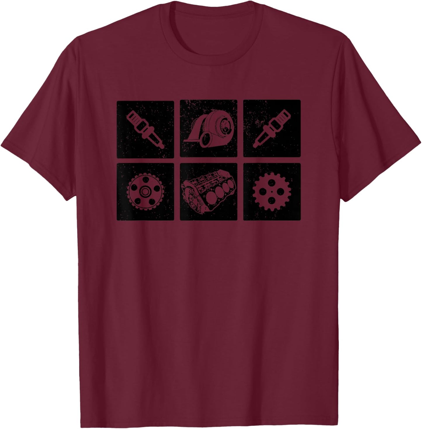 Car Mechanic Engine Symbols Auto Parts T-Shirt - T-Shirt | Maroon