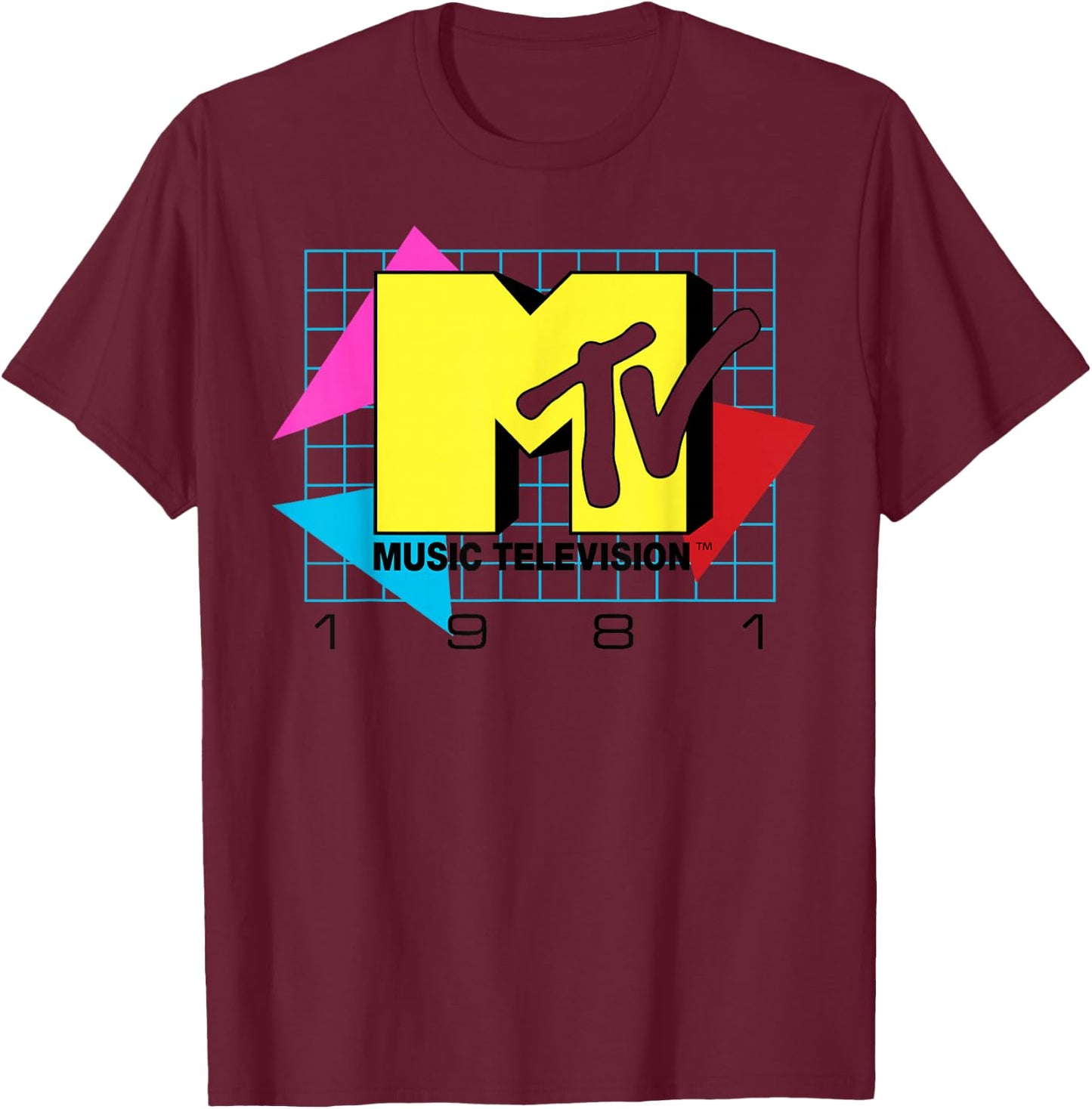 MTV Music Television 1981 Logo Small T-Shirt - T-Shirt | Maroon