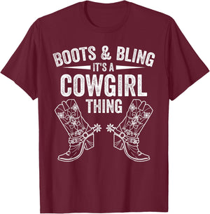 Funny Cowgirl Boots Bling Women Gift Cute Love Country Life T-Shirt - T-Shirt | Maroon