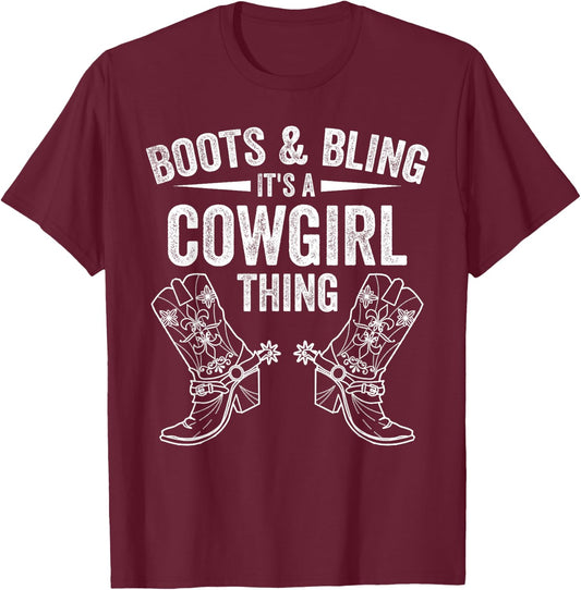Funny Cowgirl Boots Bling Women Gift Cute Love Country Life T-Shirt - T-Shirt | Maroon