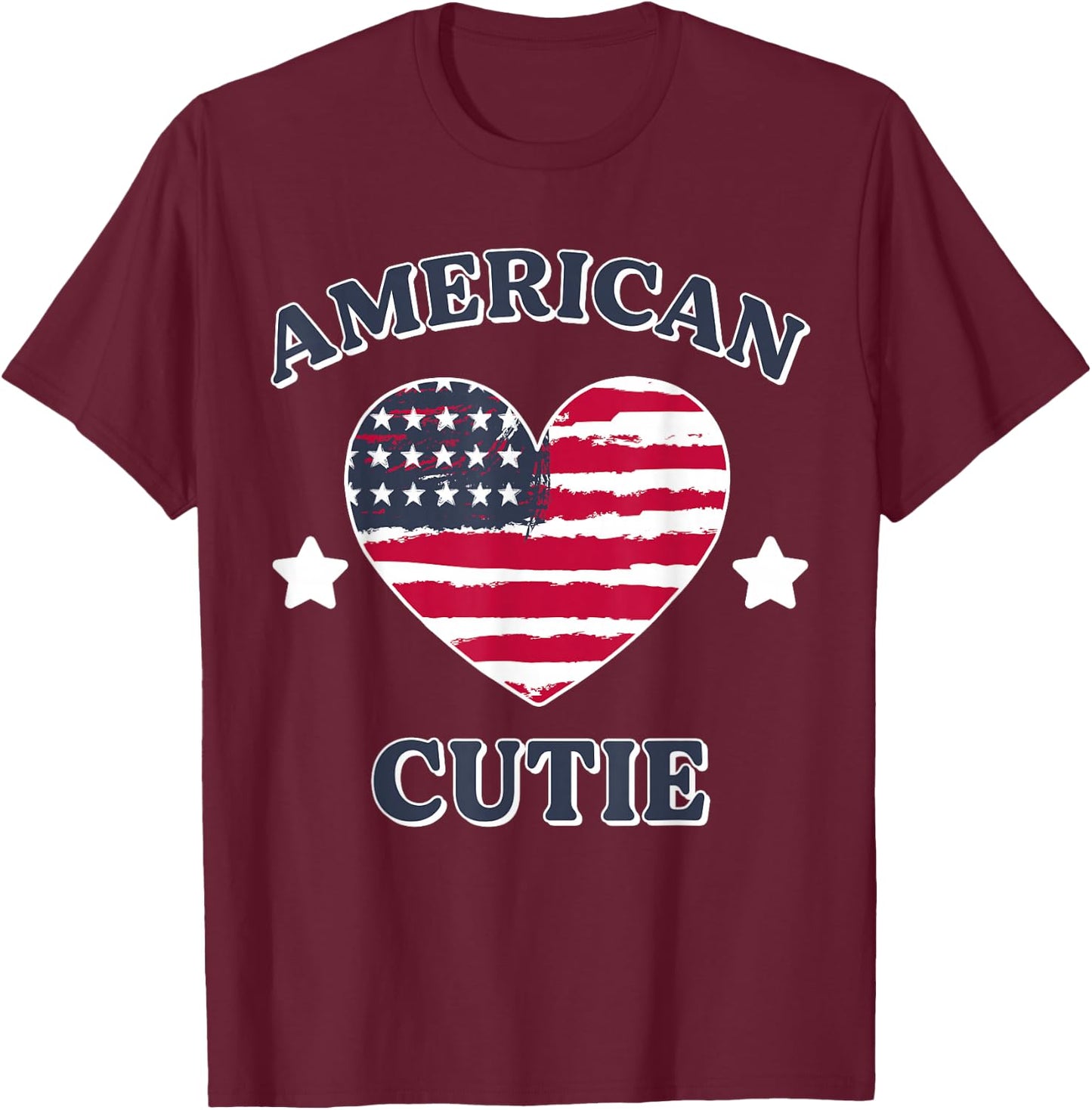 Girl American Cutie USA Flag Heart 4th July Patriot Toddler T-Shirt - T-Shirt | Maroon