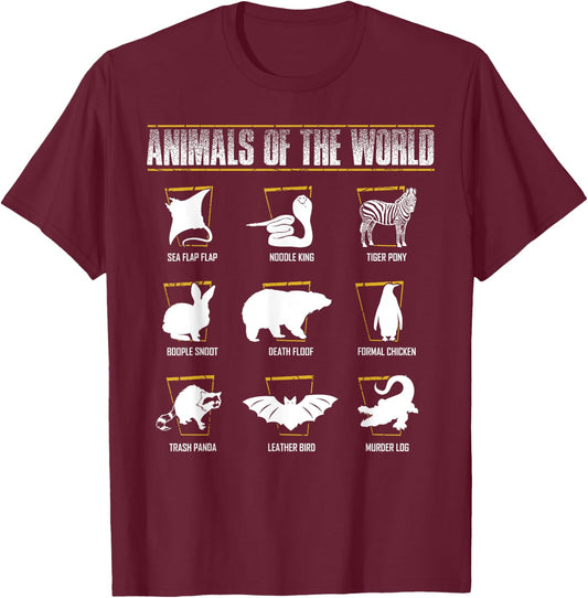 Animals of the World T-Shirt - T-Shirt | Maroon
