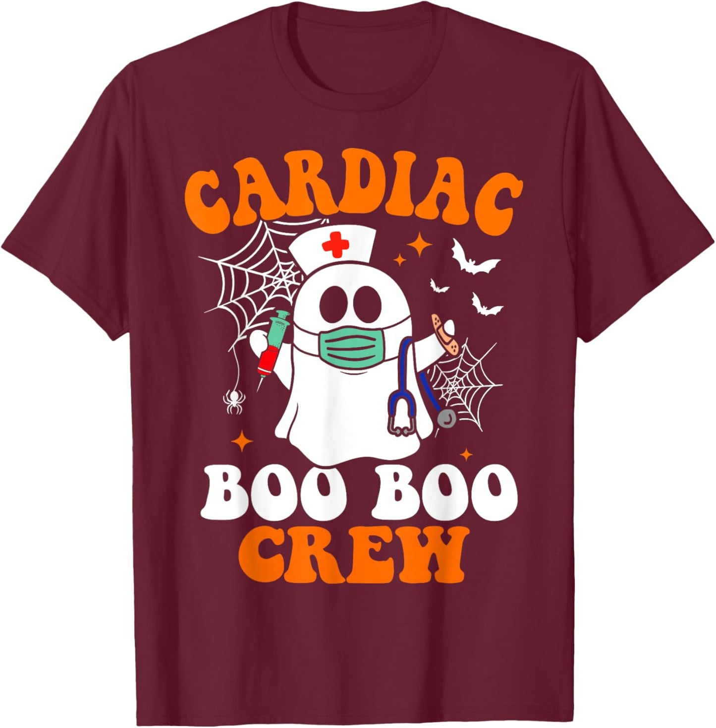 Cardiac Boo Crew Cardiology Nurse Halloween T-Shirt - T-Shirt | Maroon