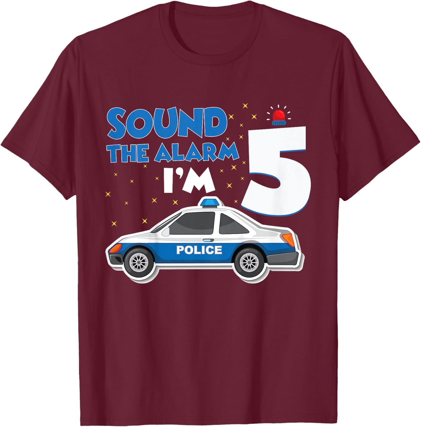 Kids Police Car 5th Birthday Boy 5 Cop Policeman Officer Five T-Shirt - T-Shirt | Maroon