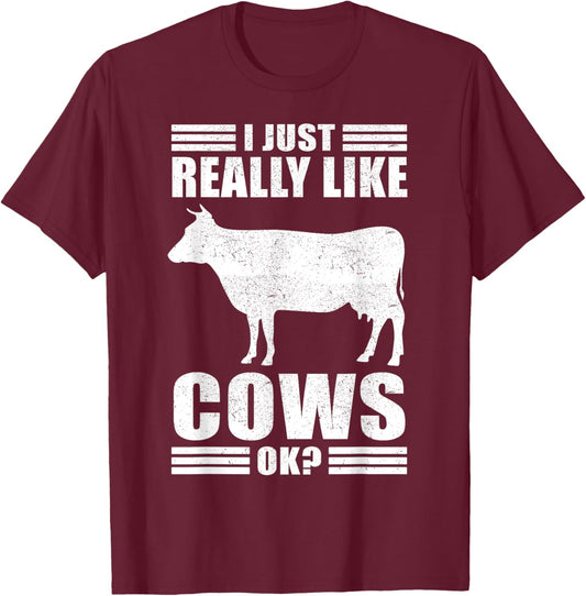 Funny Cow Design Women Boys Girls Farmer Cow Lover T-Shirt - T-Shirt | Maroon