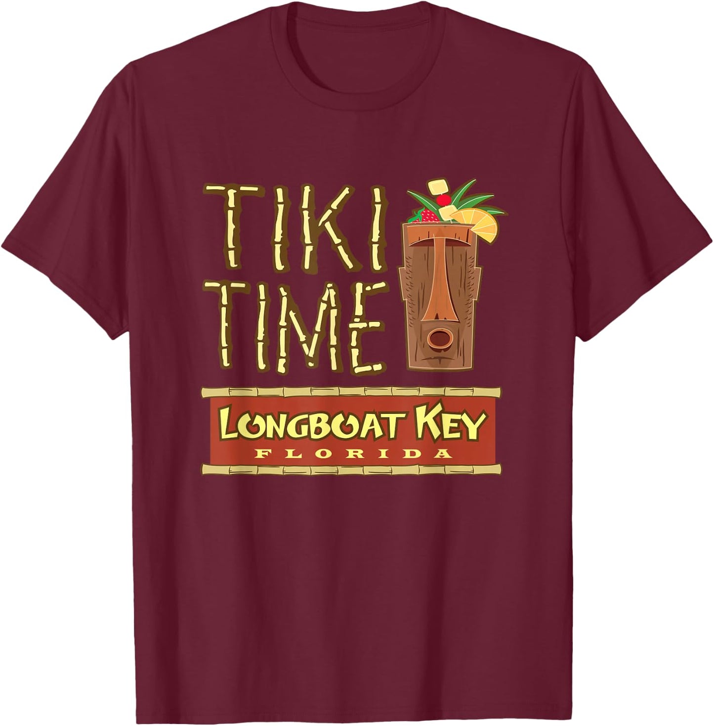 Longboat Key Florida Retro Tiki Bar Design T-Shirt - T-Shirt | Maroon