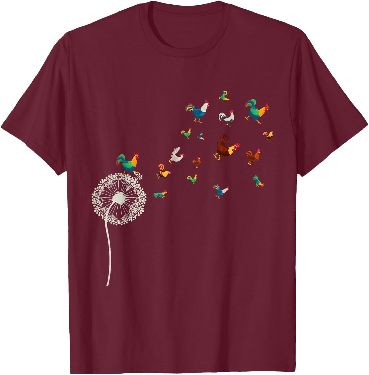 Farm Bird Animal Lover Farmer Gift Dandelion Chicken T-Shirt - T-Shirt | Maroon