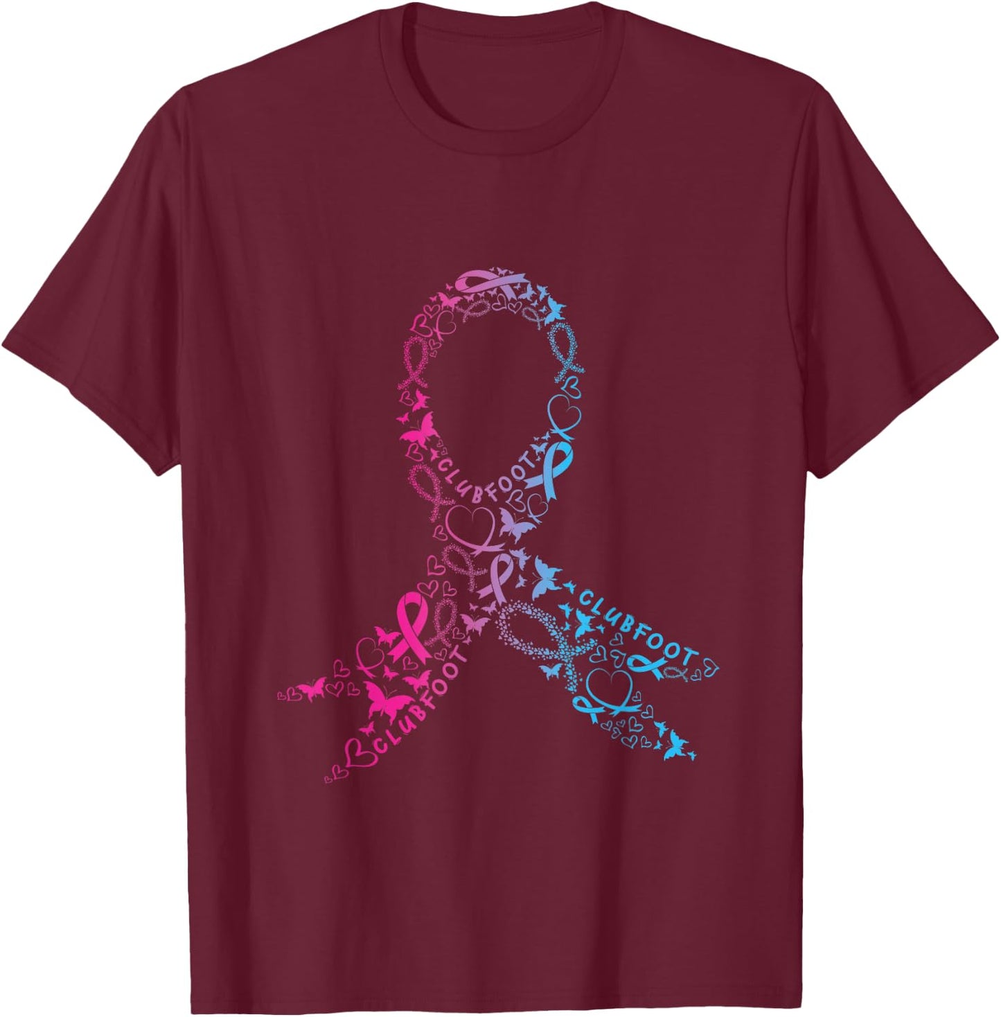 Clumpfoot Band Support Pink Blue Fighter Awareness T-Shirt - T-Shirt | Maroon
