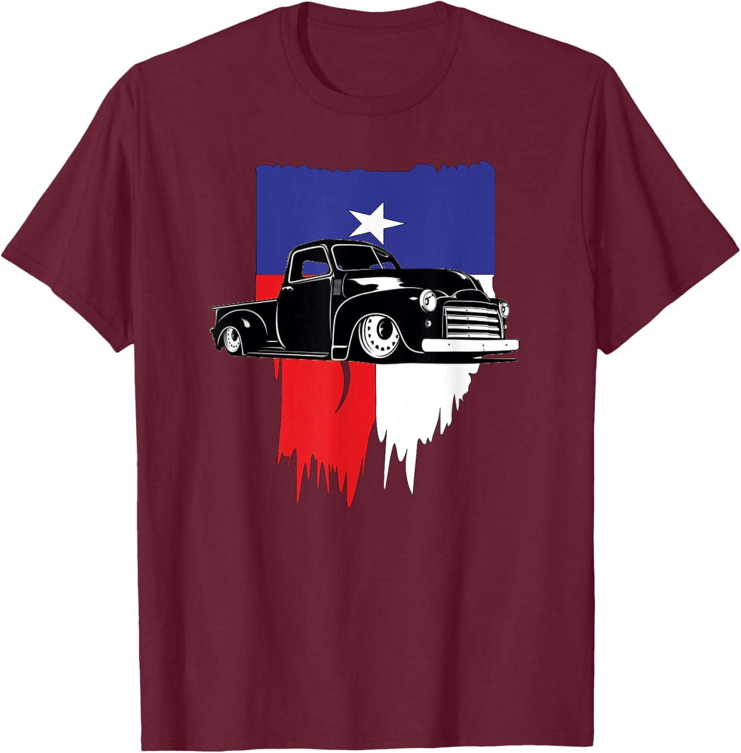 Vintage Hot Rod Truck American Flag. Texas Lowrider T-Shirt - T-Shirt | Maroon