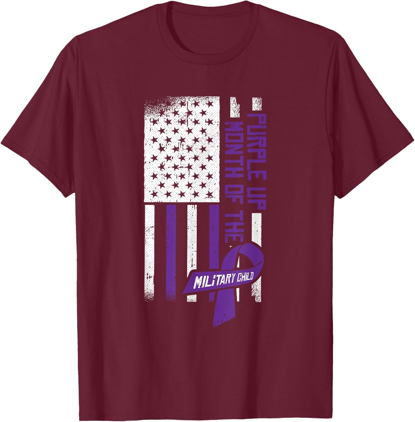 Purple Up Month Of The Military Child American Flag Kids T-Shirt - T-Shirt | Maroon