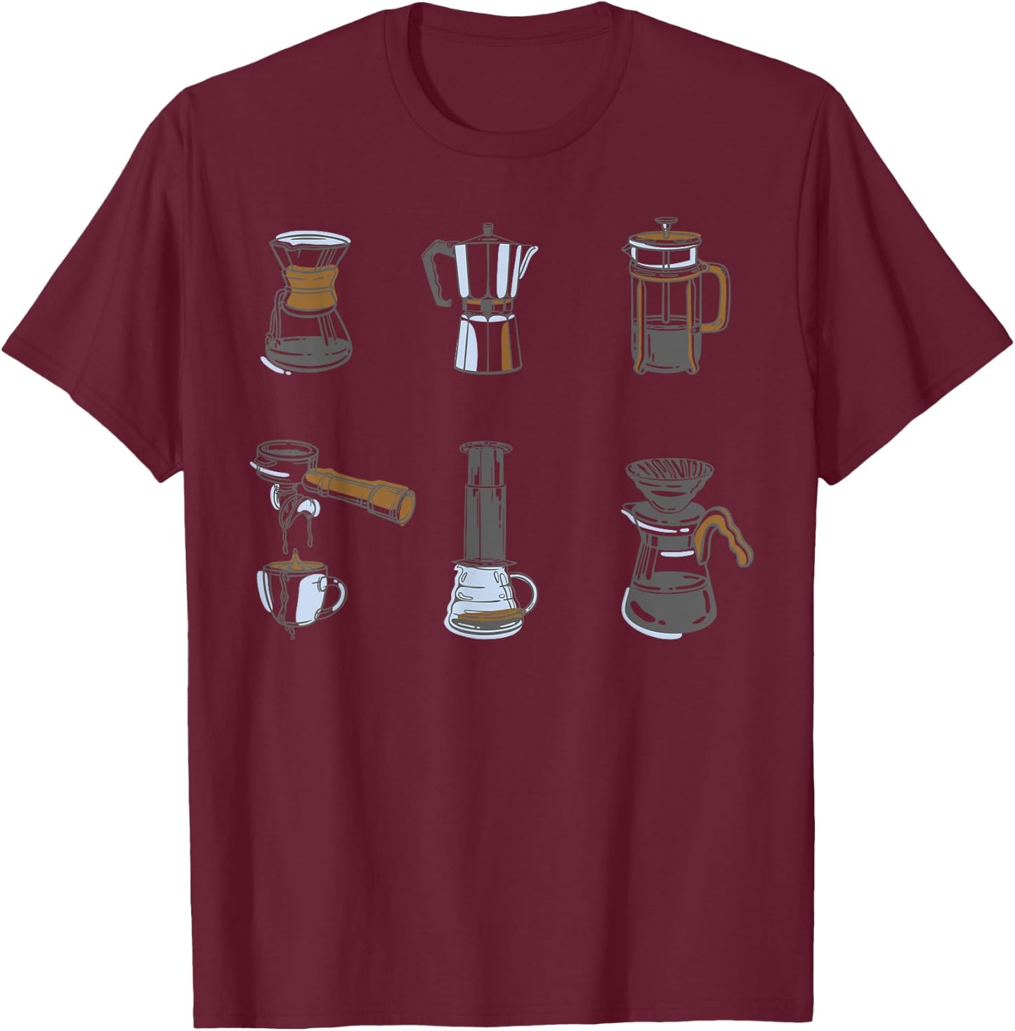 Type Of Coffee Makers Shirt Women Barista T-Shirt - T-Shirt | Maroon