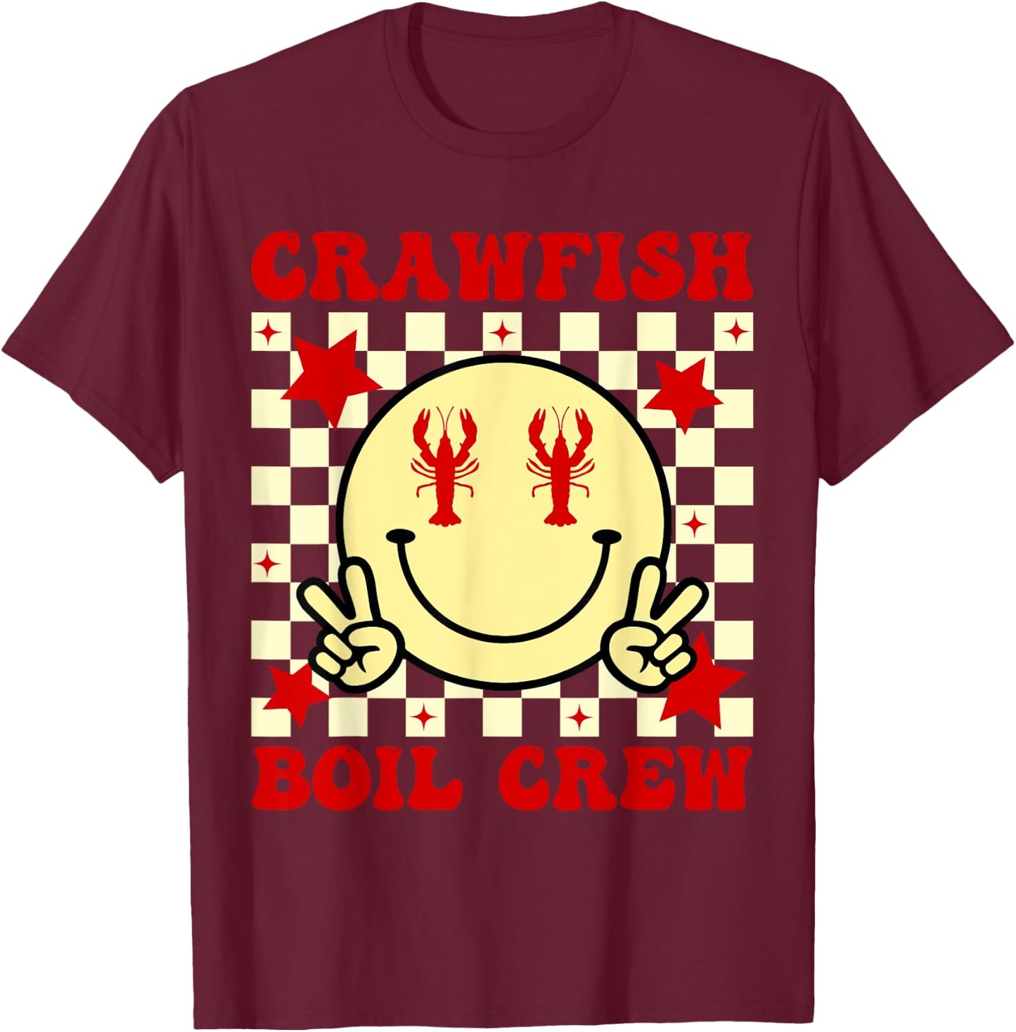 Crawfish Boil Crew Boys Girls Kid Crawfish Season Smile Face T-Shirt - T-Shirt | Maroon