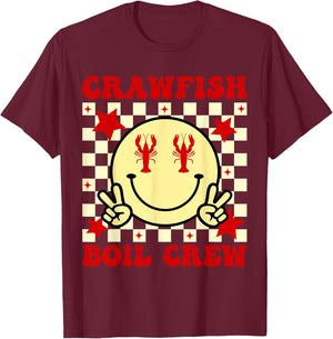 Crawfish Boil Crew Boys Girls Kid Crawfish Season Smile Face T-Shirt - T-Shirt | Maroon
