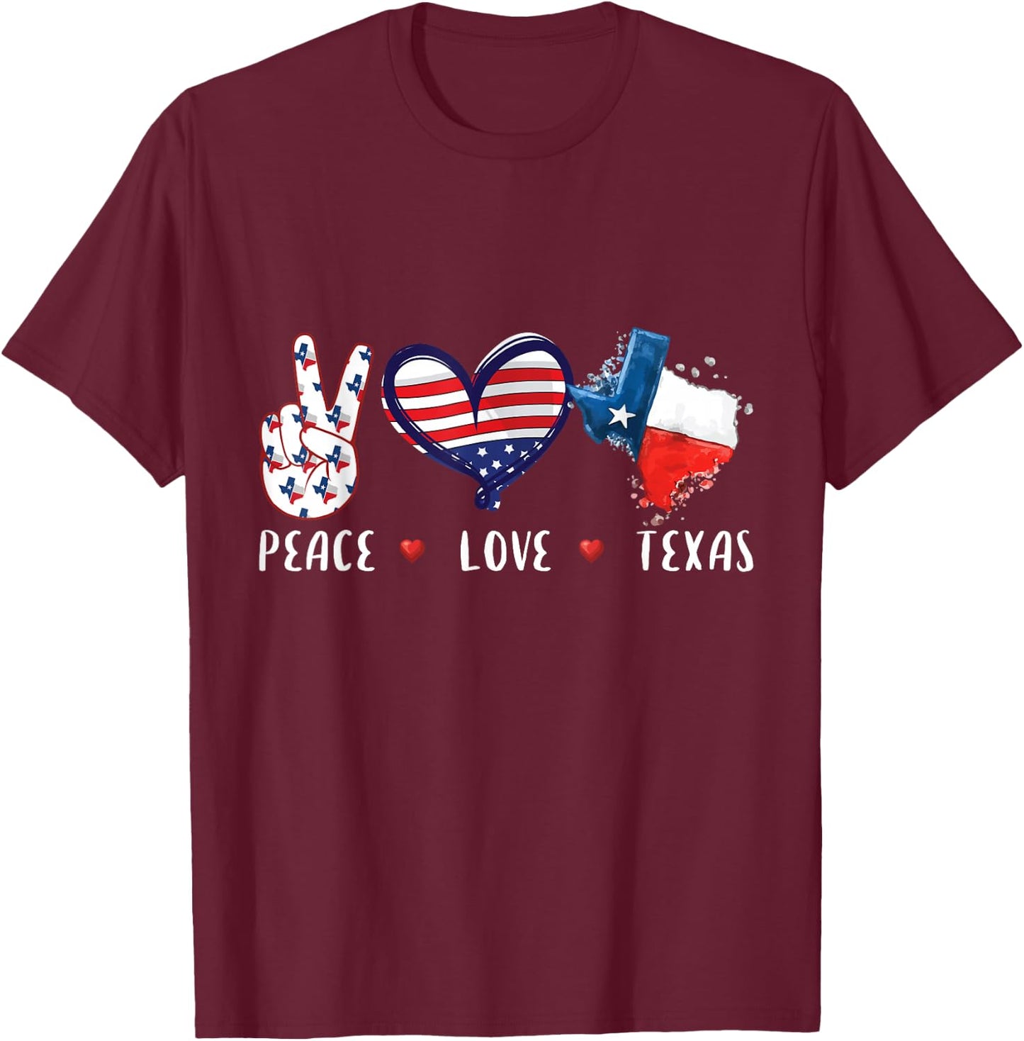 Peace Love Texas Flag Grown Souvenirs Women Kids Small T-Shirt - T-Shirt | Maroon