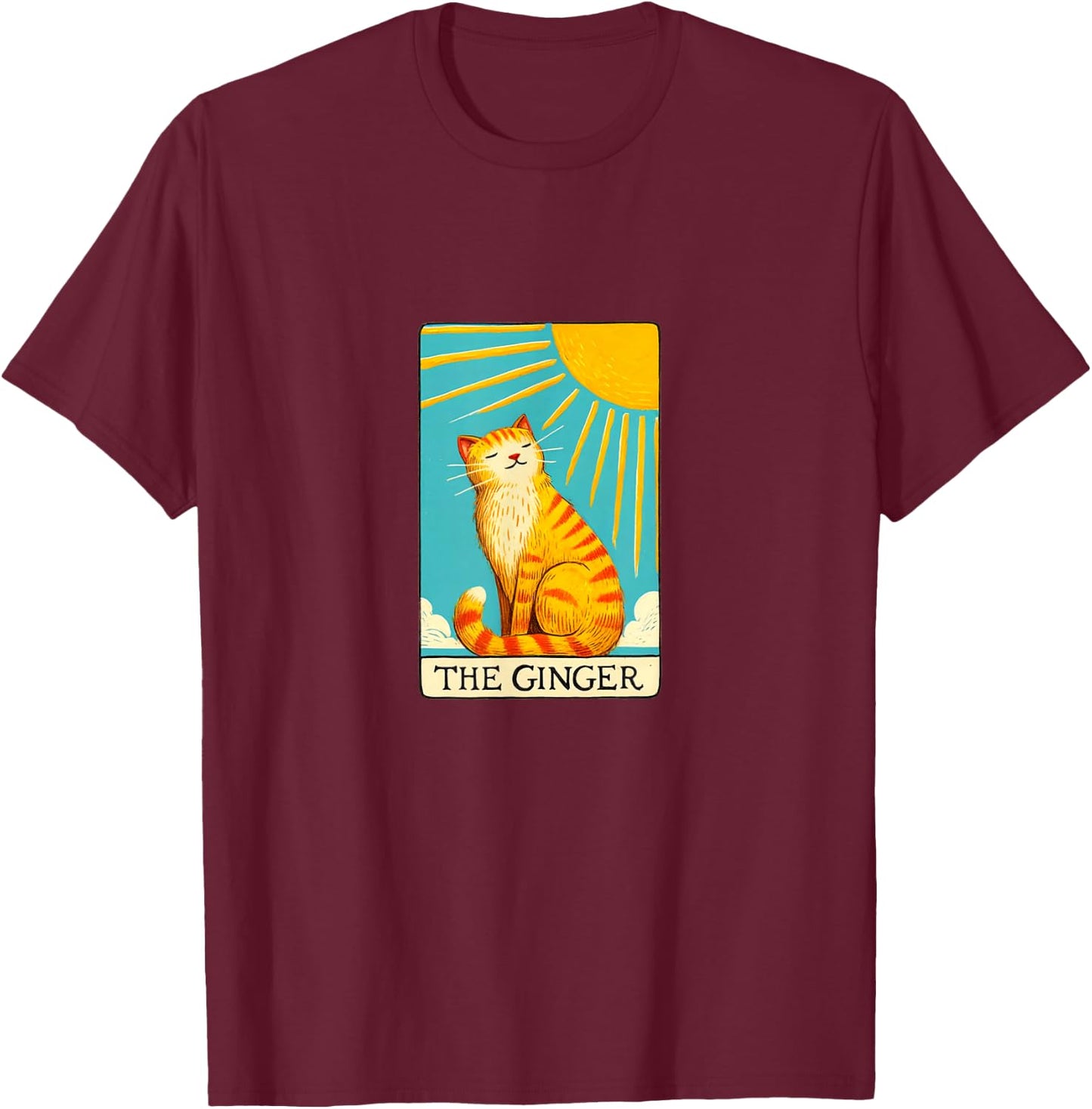 Ginger Cat Tarot Card fun the Ginger orange cat Men Women Girls Kids T-Shirt - T-Shirt | Maroon