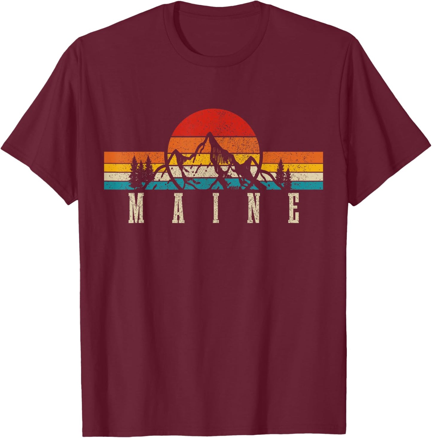 Maine Pine Tree State Vintage USA America Souvenir T-Shirt - T-Shirt | Maroon