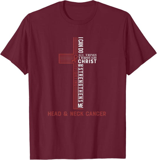 Head Neck Cancer Fight Bow T-Shirt - T-Shirt | Maroon