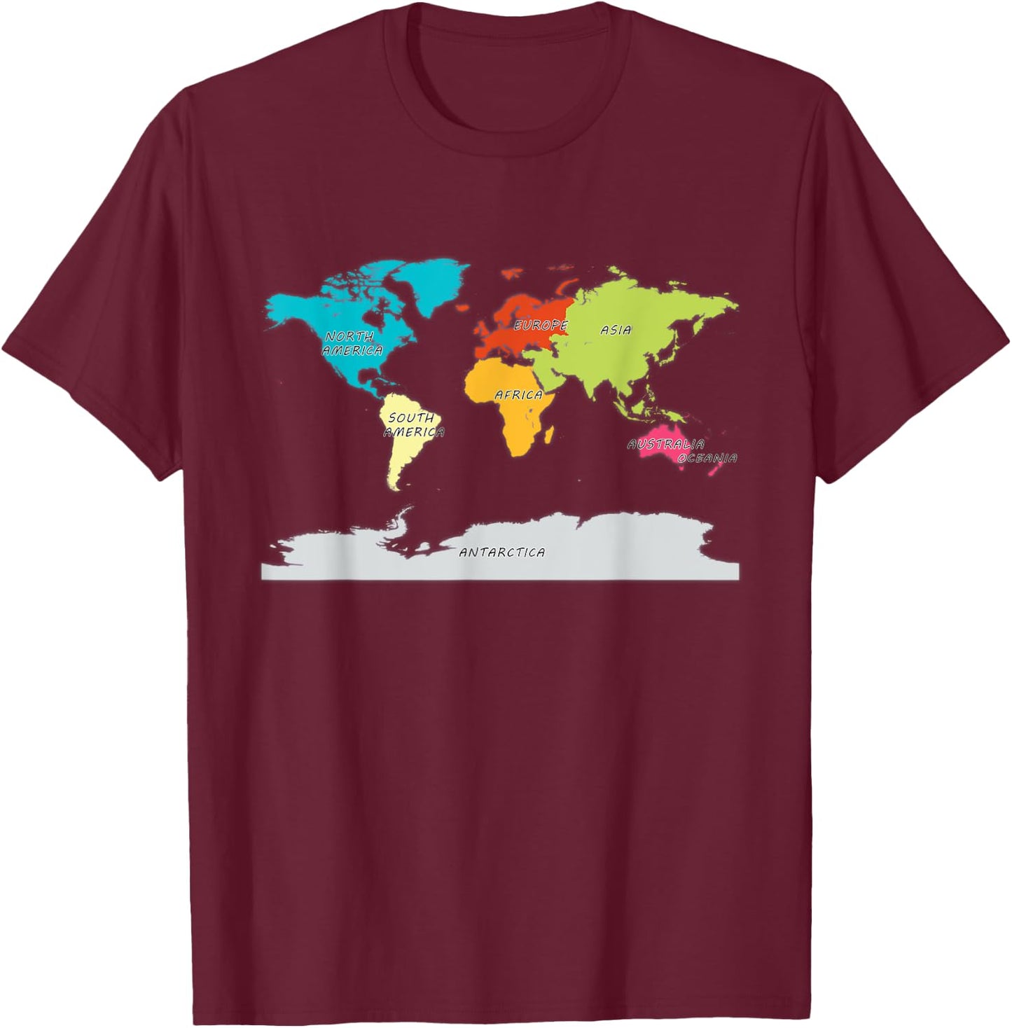 map of the world shirt names of all continents World Map T-Shirt - T-Shirt | Maroon