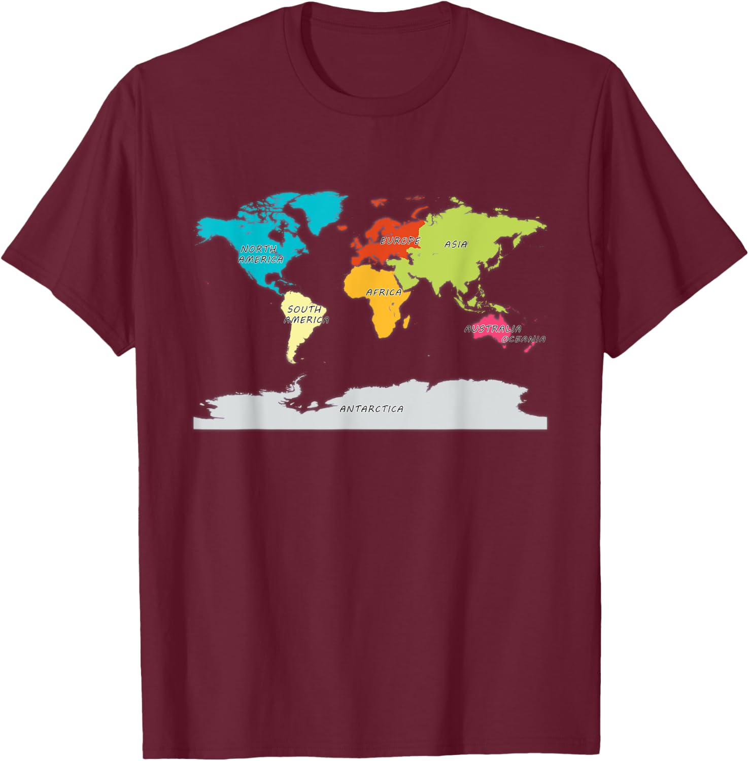 map of the world shirt names of all continents World Map T-Shirt - T-Shirt | Maroon