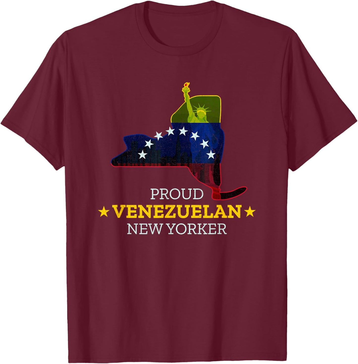 Proud Venezuelan New Yorker - New York Map Venezuela Flag T-Shirt - T-Shirt | Maroon