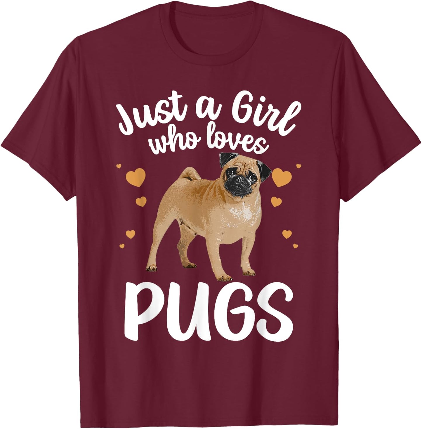 Cool Pug Art For Girls Women Kids Pug Dog Animal Puppy Lover T-Shirt - T-Shirt | Maroon