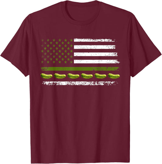 Funny Pickle Cucumber US American Flag For Pickle Lovers T-Shirt - T-Shirt | Maroon