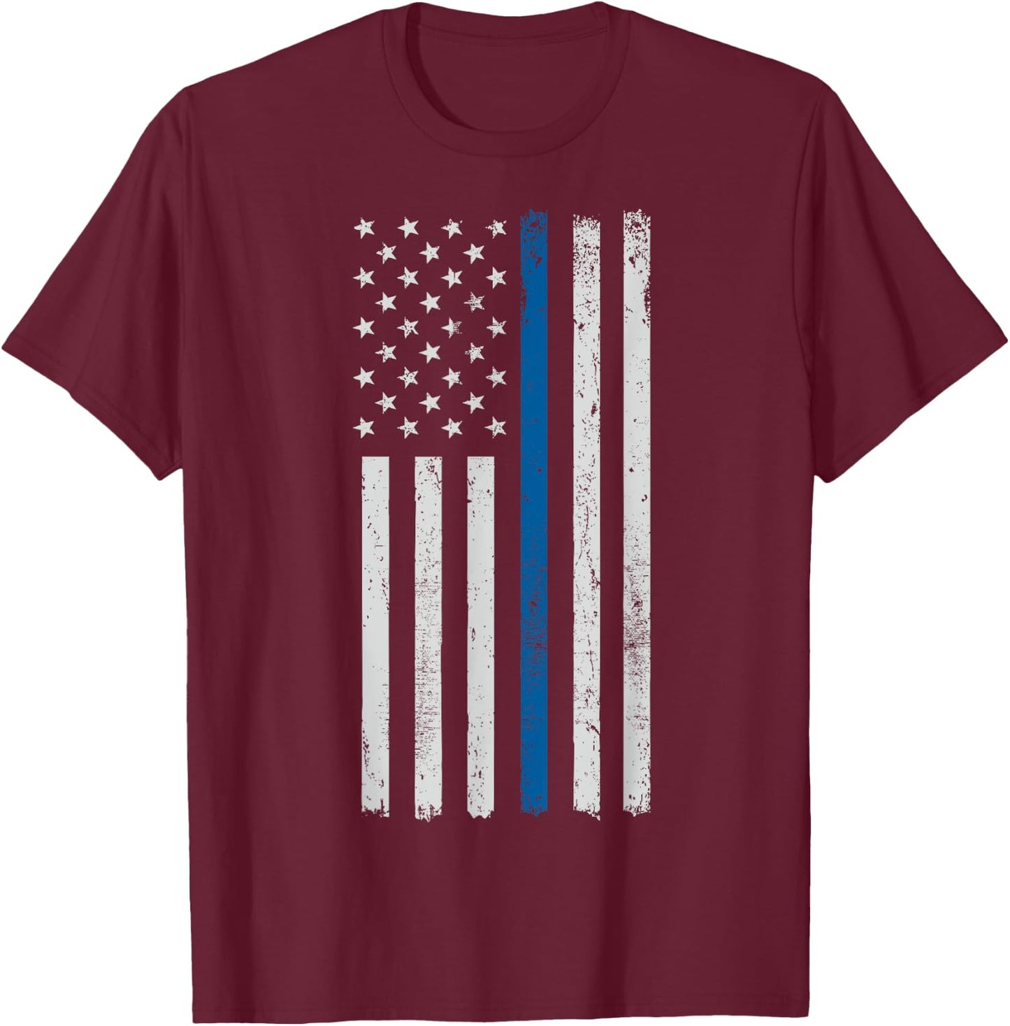 American Flag Thin Blue Line Police Support Lives Matter US T-Shirt - T-Shirt | Maroon