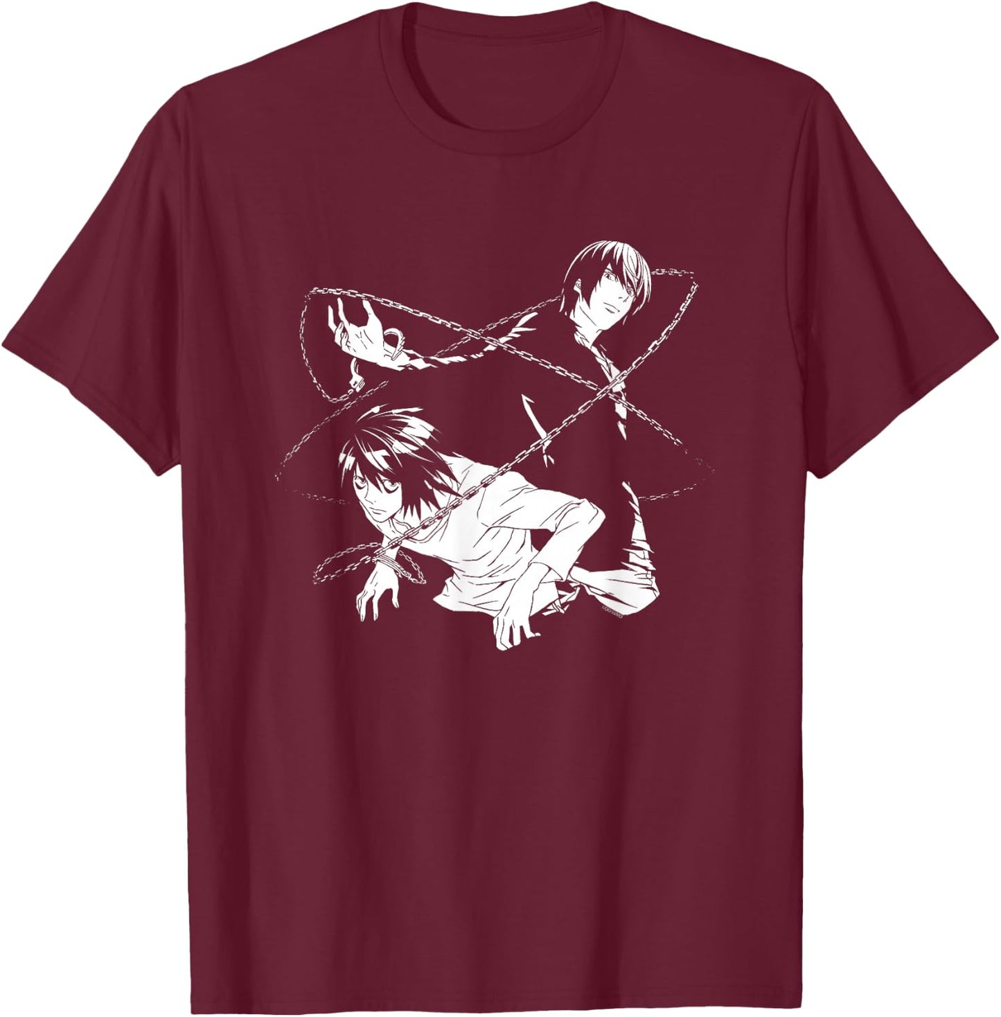 Death Note Light and L Chains Anime T-Shirt - T-Shirt | Maroon