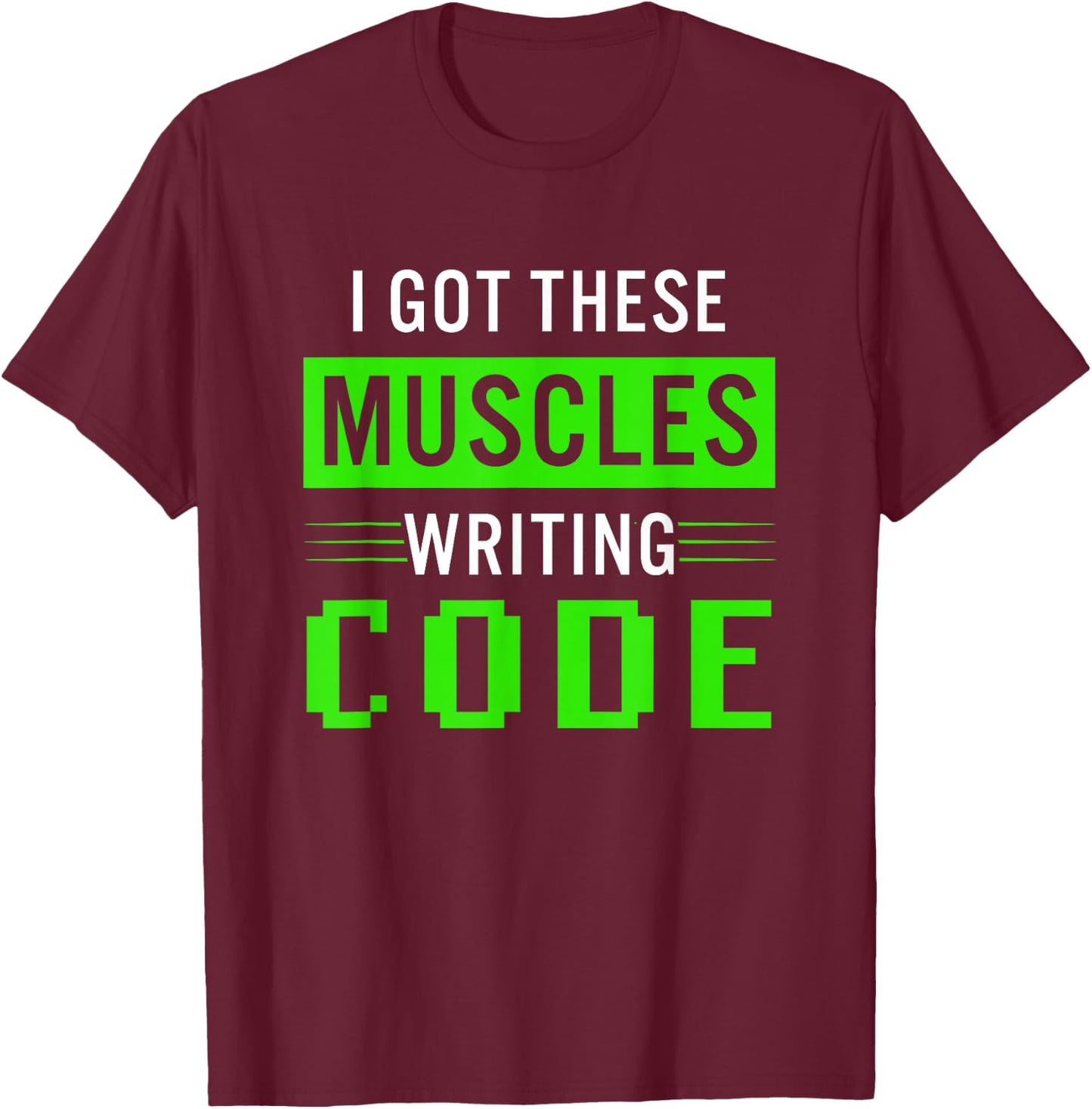 Funny Programmer Writing Code Muscles Meme for Computer Geek T-Shirt - T-Shirt | Maroon