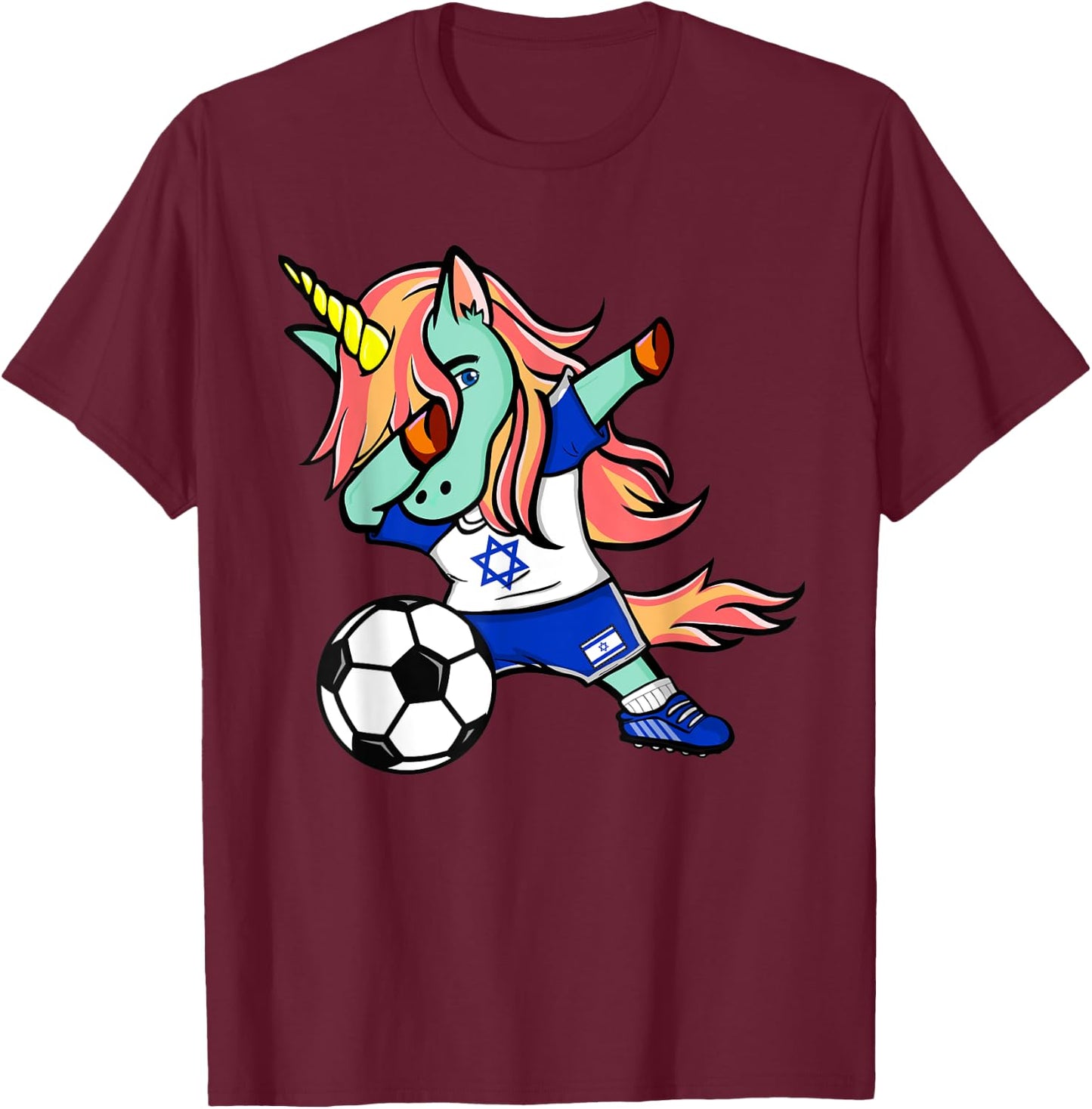 Funny Dabbing Unicorn Israel Football - Israeli Flag Soccer T-Shirt - T-Shirt | Maroon
