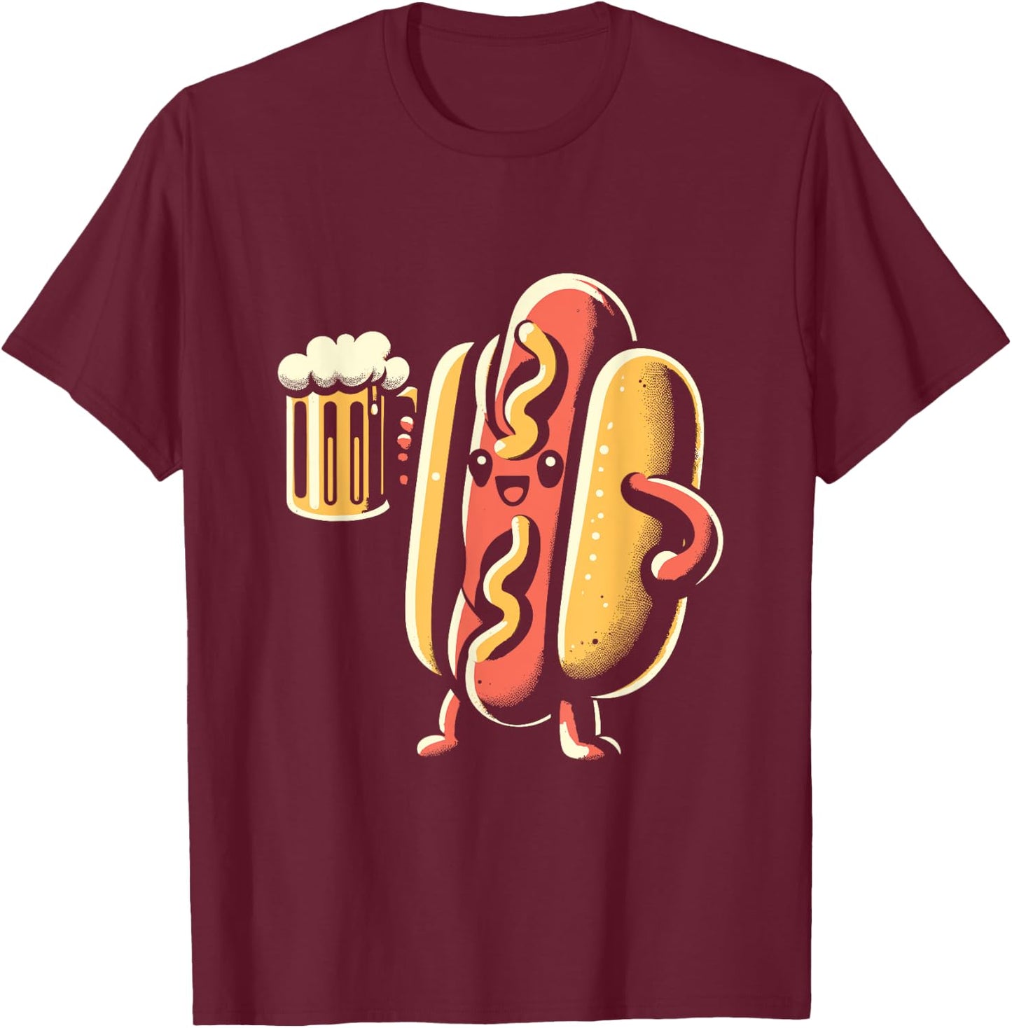 Hot Dog And Beer - Vintage Hotdog Just Here for the Wieners Men Women T-Shirt - T-Shirt | Maroon