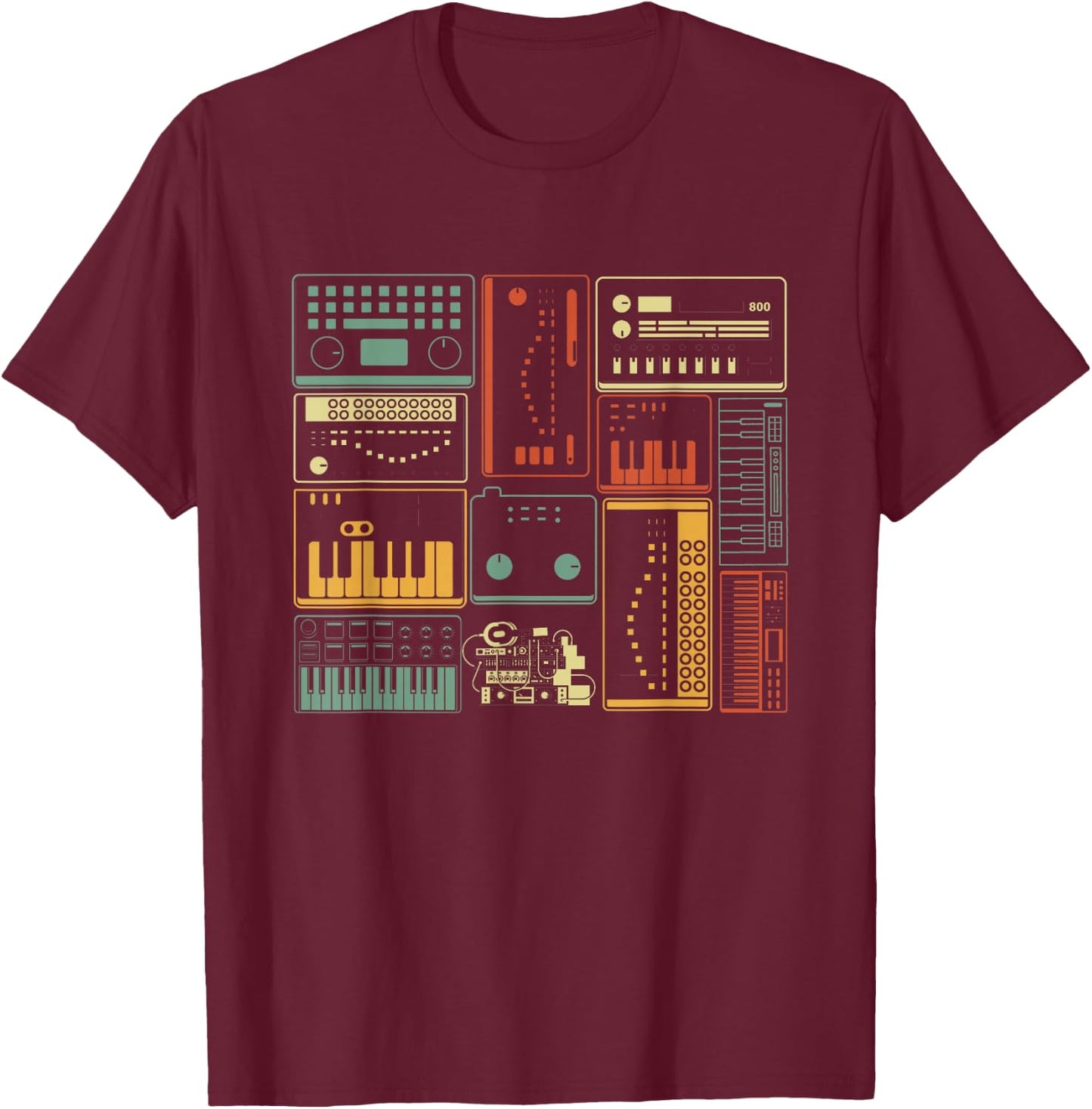 Analog Modular Synthesizer Music Producer Keyboard T-Shirt - T-Shirt | Maroon