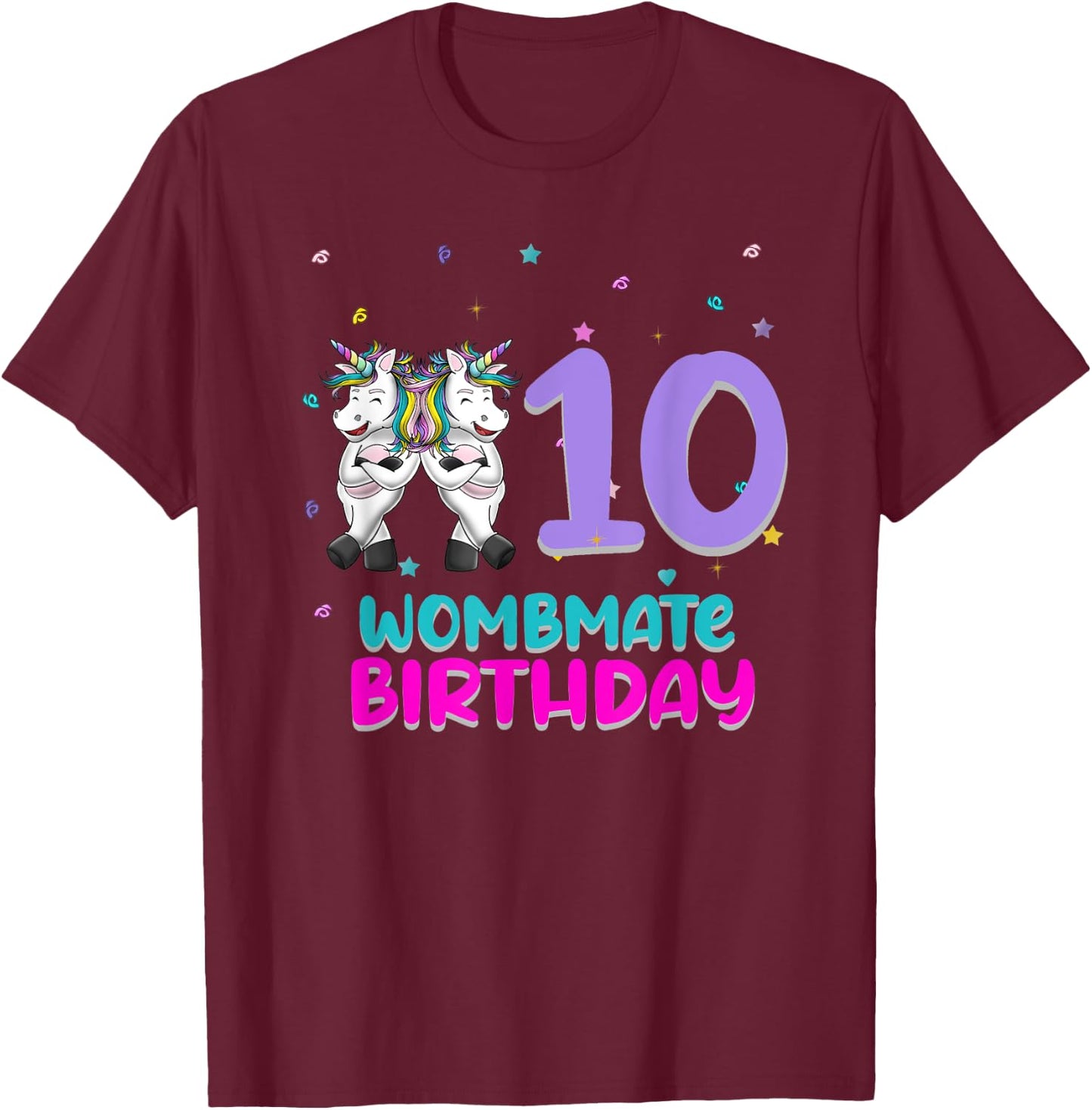 Unicorn Twin Girls 10th Birthday Love Funny 10 Years Old T-Shirt - T-Shirt | Maroon