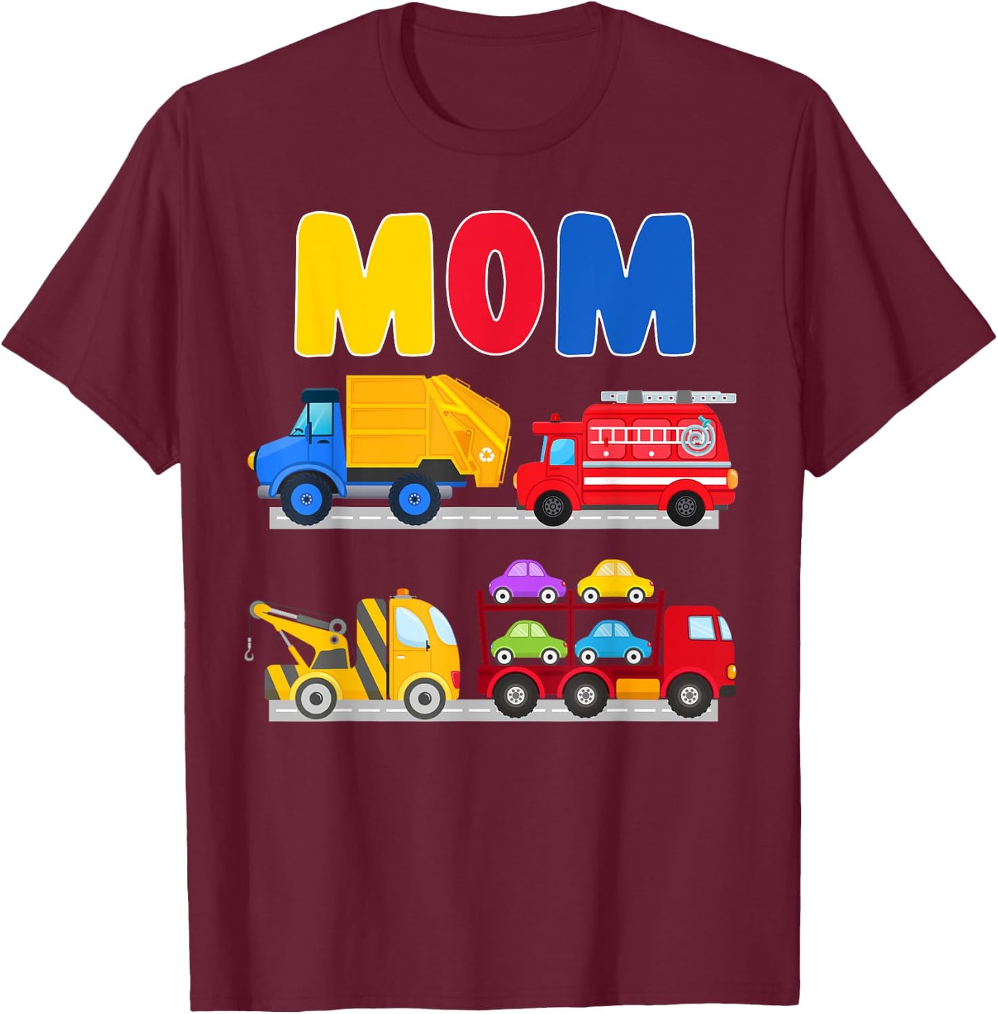 Mom of the Birthday Boy Transportation Vehicles Trucks Cars T-Shirt - T-Shirt | Maroon