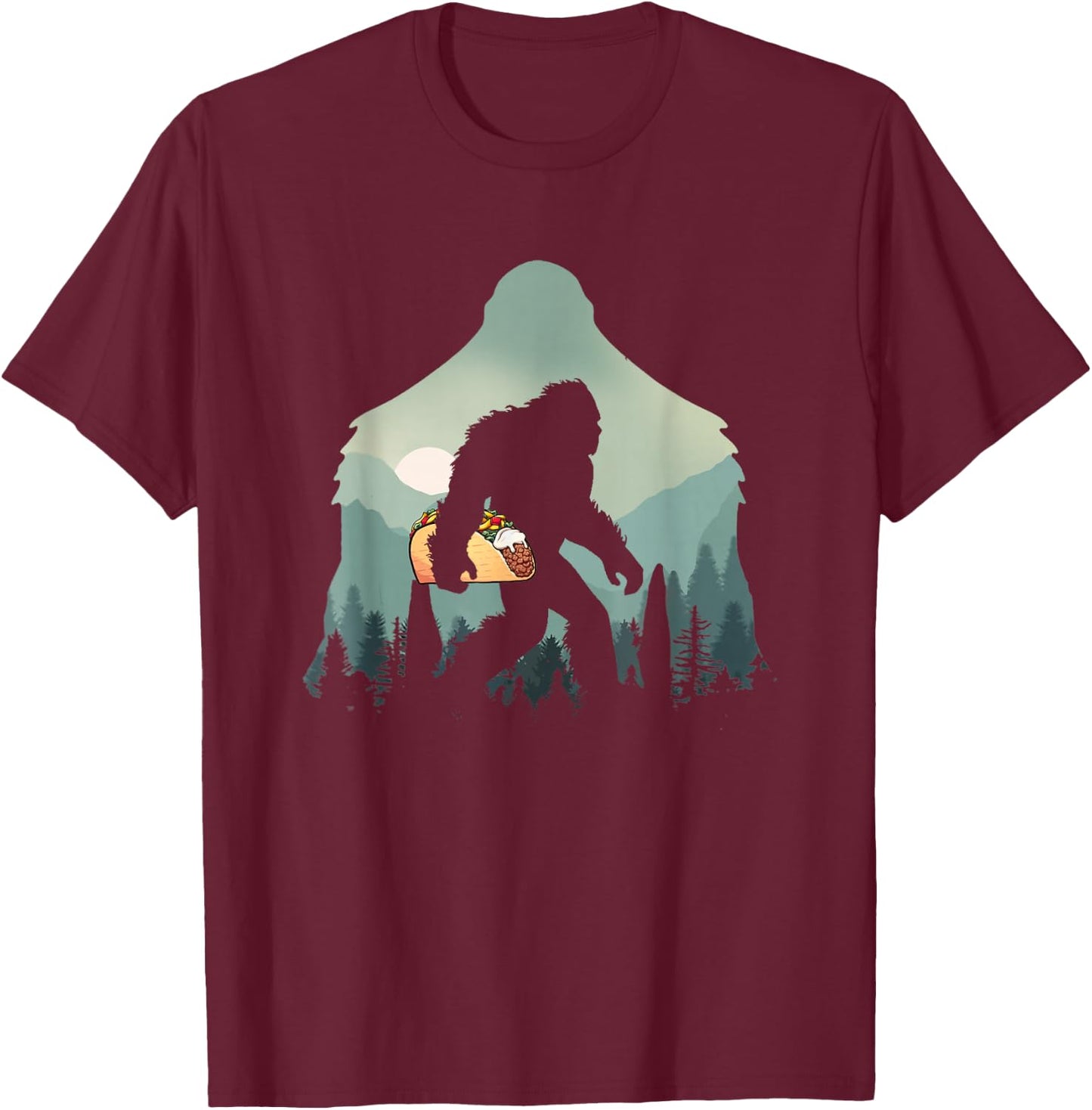 Funny Bigfoot With Tacos Sasquatch Believe Cinco de Mayo T-Shirt - T-Shirt | Maroon