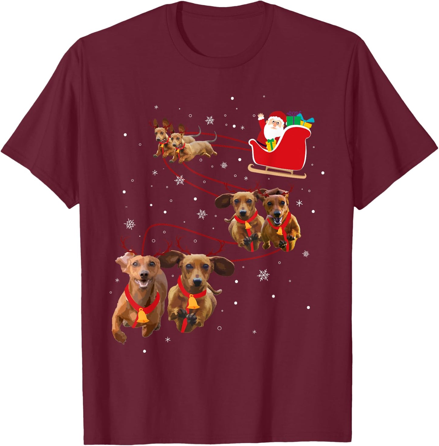 Dachshund Christmas T-Shirt - T-Shirt | Maroon