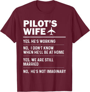 Pilot's Wife Funny Aviation Airline Pilot Husband Aviator T-Shirt - T-Shirt | Maroon