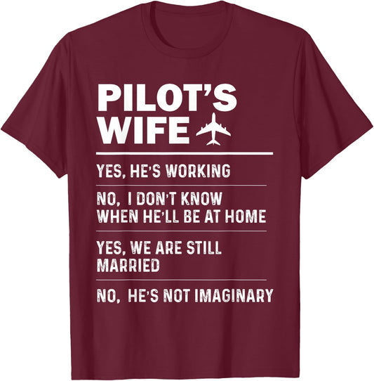 Pilot's Wife Funny Aviation Airline Pilot Husband Aviator T-Shirt - T-Shirt | Maroon