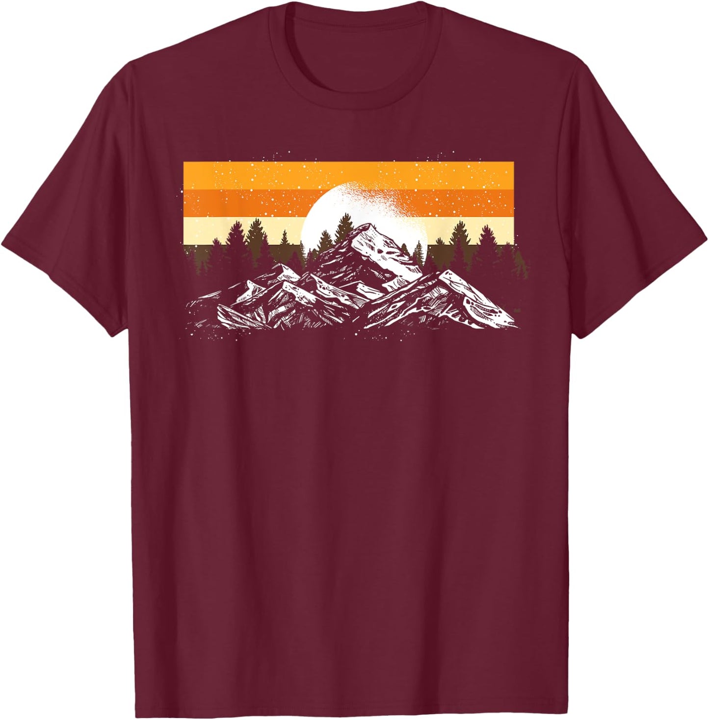 Retro Mountains Full Moon Outdoor Nature Wildlife Forest T-Shirt - T-Shirt | Maroon