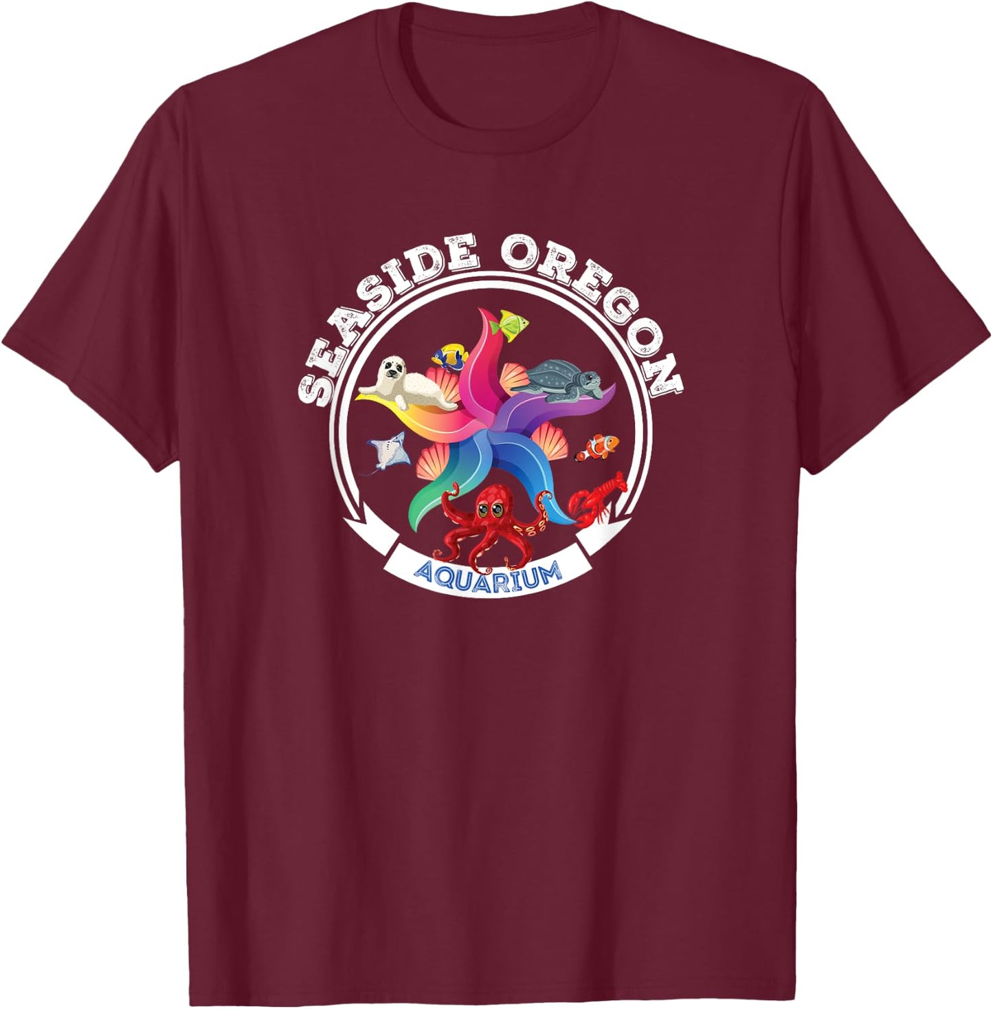Seaside Oregon Aquarium Marine Life Sea Creatures Souvenir T-Shirt - T-Shirt | Maroon