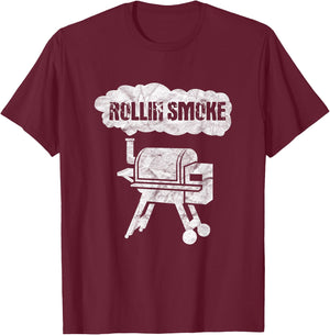 BBQ Barbecue Grill Grilling Funny Rollin Smoke T-Shirt - T-Shirt | Maroon