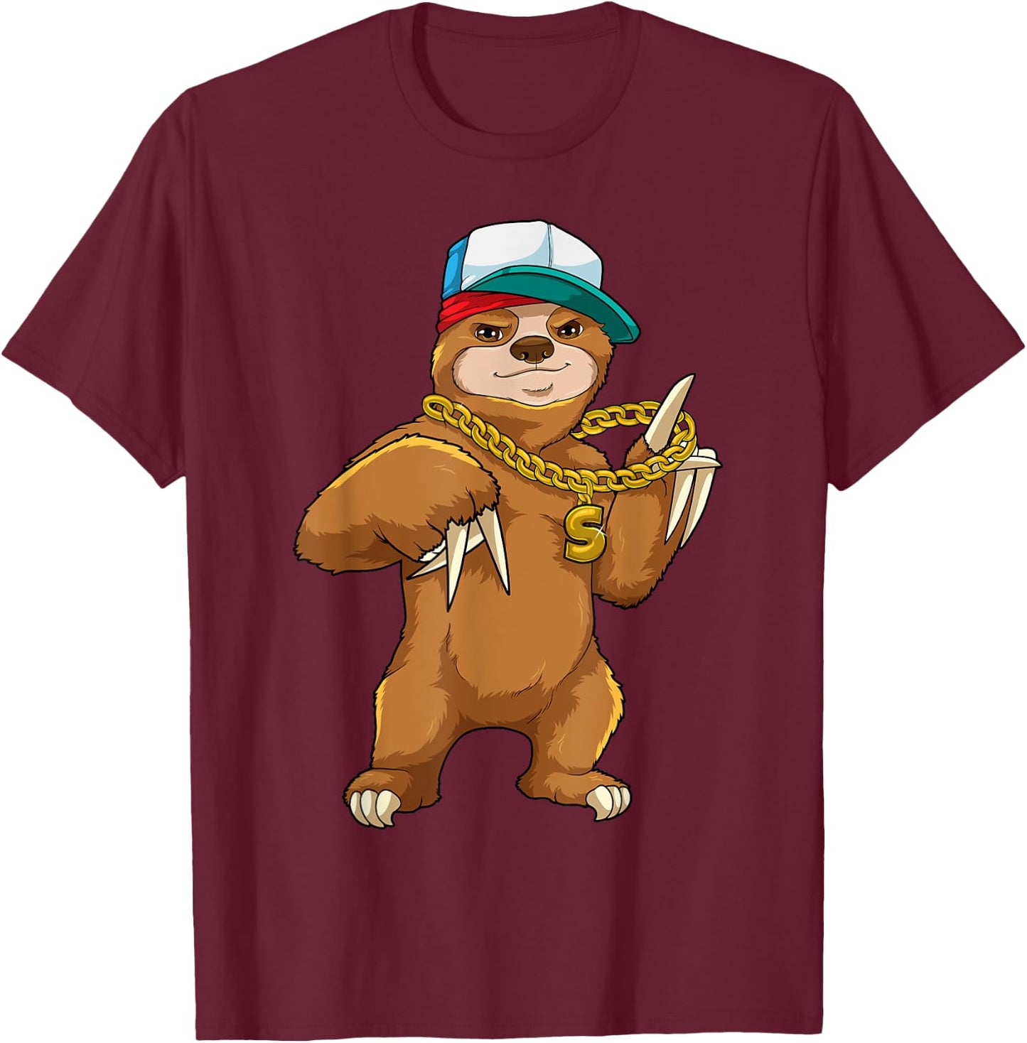 Urban Sloth Rapper Hip Hop Street Music Chain Slow Music T-Shirt - T-Shirt | Maroon