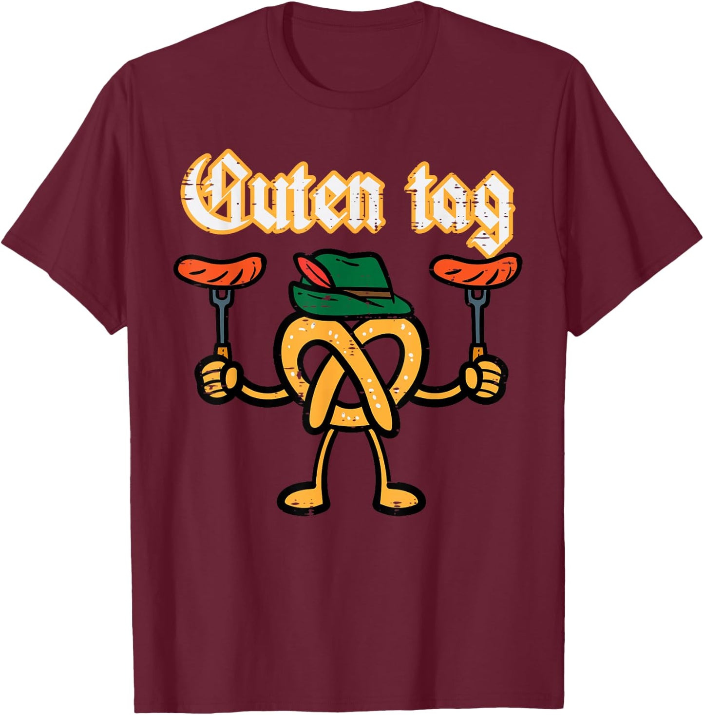 Oktoberfest Guten Tag Pretzel German Costume Kids Men Women T-Shirt - T-Shirt | Maroon