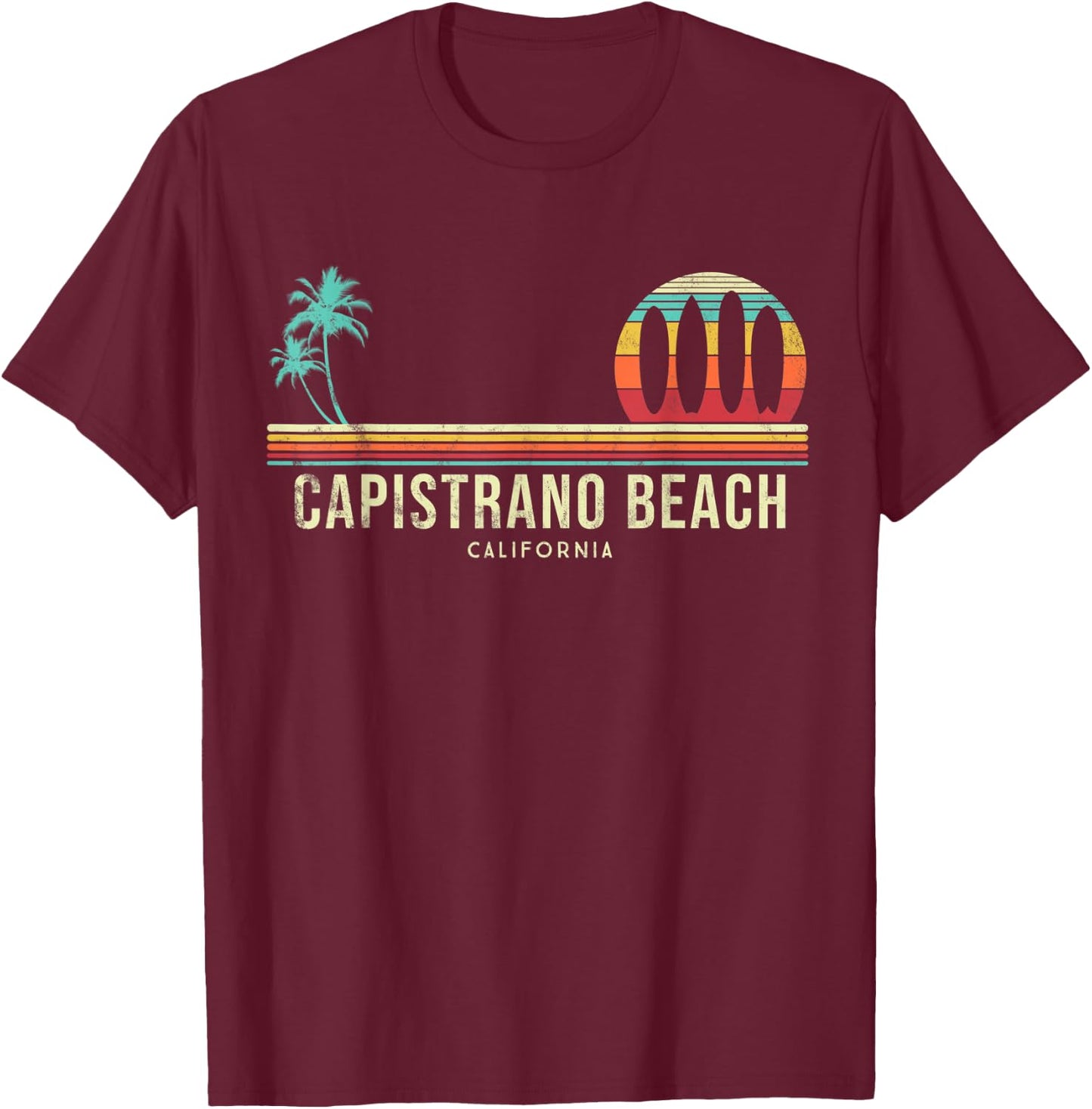 California Surf Capistrano Beach Vintage Surf Board Surfer Men Women Kids T-Shirt - T-Shirt | Maroon