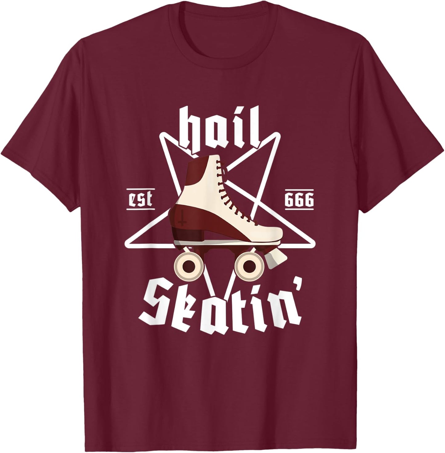 Satanic Cross Roller Skating Hail' Skatin' Satan Pentagram T-Shirt - T-Shirt | Maroon