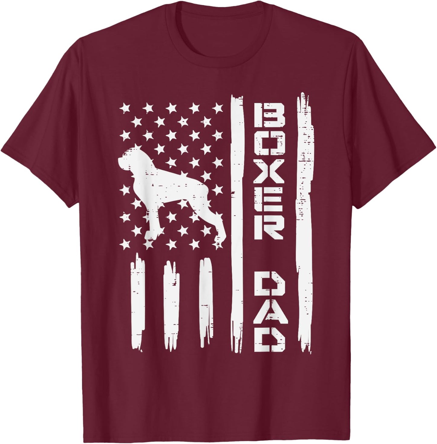 Boxer Dad US Flag Vintage Patriotic Dog Lover Owner Men Gift T-Shirt - T-Shirt | Maroon