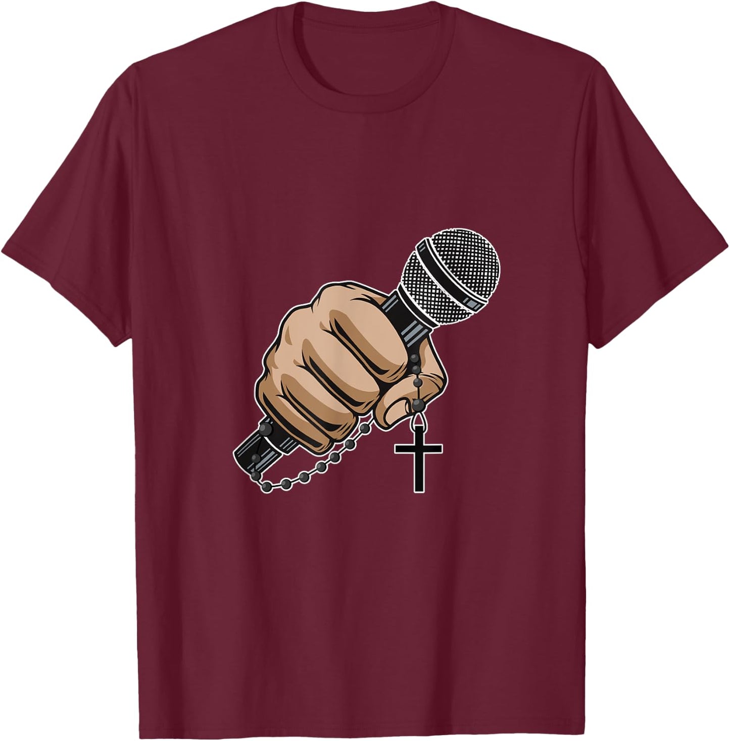 Mic Microphone Priest Cross Believer Religious Bible Gift T-Shirt - T-Shirt | Maroon